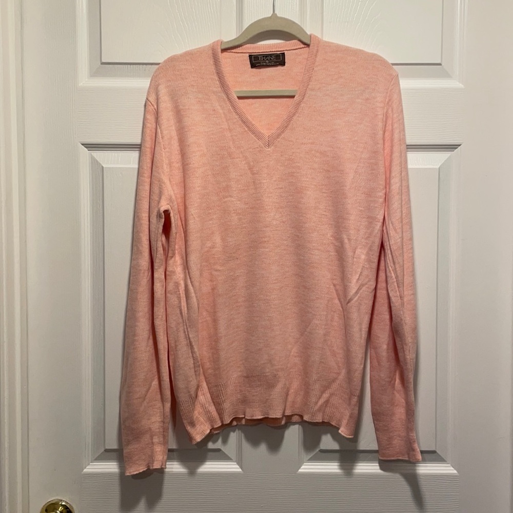 Vintage Thane V neck Mens Pink Sweater